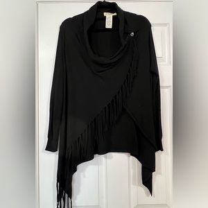 C Christian Los Angeles Wrap Sweater SZ S Womens Black Sleeve Fringe Cowl Nk